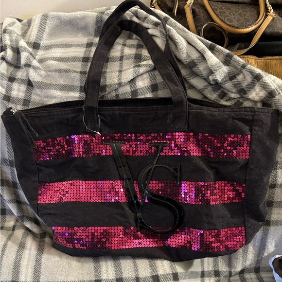 Large Victoria Secret canvas sequined tote - Picture 1 of 2
